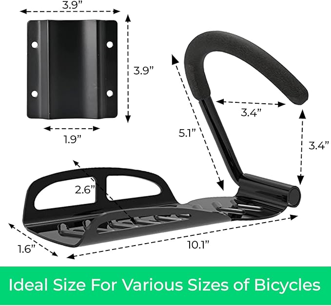 4 Pcs Heavy Duty Bike Wall Mount Hooks with Tire Tray-Vertical Bike Rack with Rubber Coated Hooks for Hanging Road,Mountain,and Hybrid Bicycle and for Garage Storage-Holds Upto 50Lbs