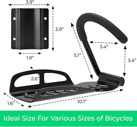 4 Pcs Heavy Duty Bike Wall Mount Hooks with Tire Tray-Vertical Bike Rack with Rubber Coated Hooks for Hanging Road,Mountain,and Hybrid Bicycle and for Garage Storage-Holds Upto 50Lbs
