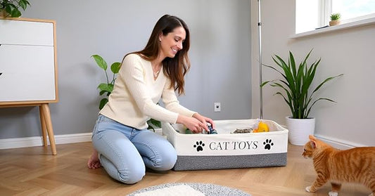 Large Cat Toy Storage Bin Sturdy and Foldable Toy Basket