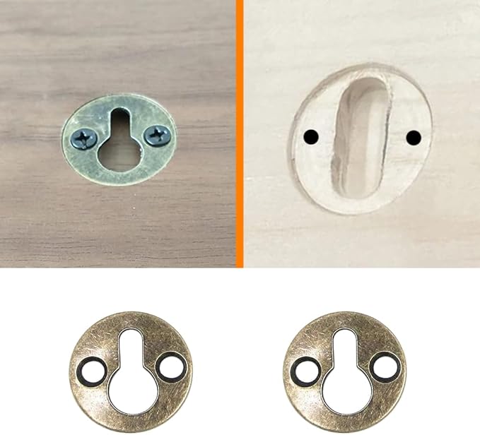 50pcs Round 25mm / 1-inch Mortise Type Metal Keyhole Hangers Shelf Brackets Picture Frame Hanging Plate (Antique Bronze)