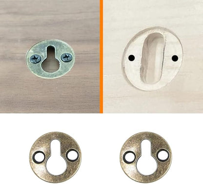 50pcs Round 25mm / 1-inch Mortise Type Metal Keyhole Hangers Shelf Brackets Picture Frame Hanging Plate (Antique Bronze)