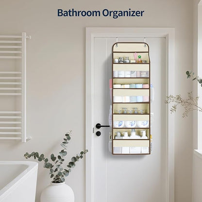 Yecaye Over The Door Organizer, Heavy Duty Hanging Organizers and Storage with 4 Large Capacity Pockets, Swing-Proof Behind The Door Storage for Bathroom Nursery Bedroom Dorm Closet, Beige