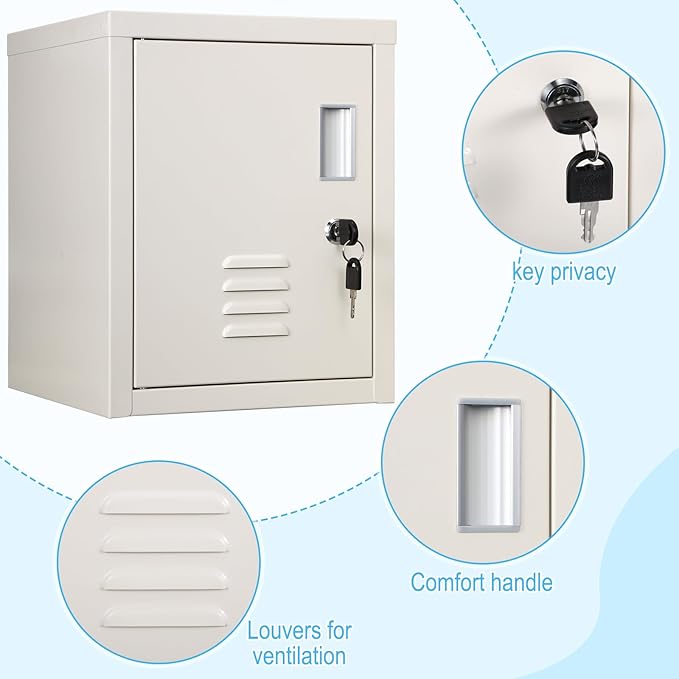 Suzile Lockable Storage Cabinet Metal Lockable Steel Storage Cabinet Organizer Lockers for Employees Vertical Metal Cabinets End Side Table Steel Bedside with Shelf(White)
