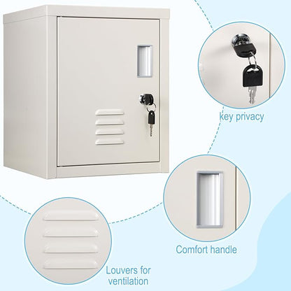 Suzile Lockable Storage Cabinet Metal Lockable Steel Storage Cabinet Organizer Lockers for Employees Vertical Metal Cabinets End Side Table Steel Bedside with Shelf(White)