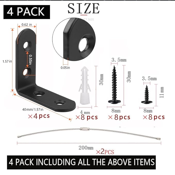 Furniture Anchors Small Aesthetic Earthquake Straps for Furniture Dresser Wall Anti-Tip Furniture Safety Anchor to Childproof and Babyproof Your Home Holds Up to 500 Pound (Black, 1.6 in)