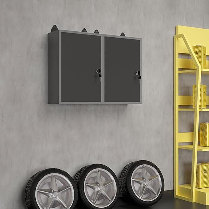 JZD Steel Wall Mounted Storage Cabinet, Metal Hanging Tool Cabinets, for Garage Workshop, Black & Grey