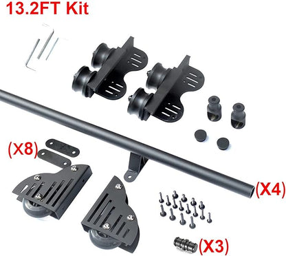 DIYHD 13.2FT Sliding Library Ladder Black Track Kit,Stand Up Tensible Rolling Hardware,Floor Wheel with Brake