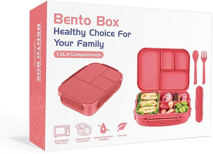 Lunch Box Kids,Bento Box Adult,Leakproof Lunch Containers for Adults/Kids/Toddler,1200ML-4 Compartments bento Lunch box with Utensil,Microwave & Dishwasher & Freezer Safe (Pink Berry)