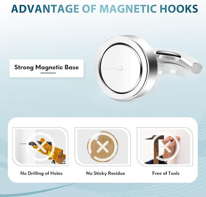 Neosmuk Magnetic Hooks, Heavy Duty 30lb+ Strong Magnet Hook for Cruise Cabins, Cruise Ship Essentials for Hanging, Metal Wall Refrigerator Hangers (Silver White, 10 Pack)