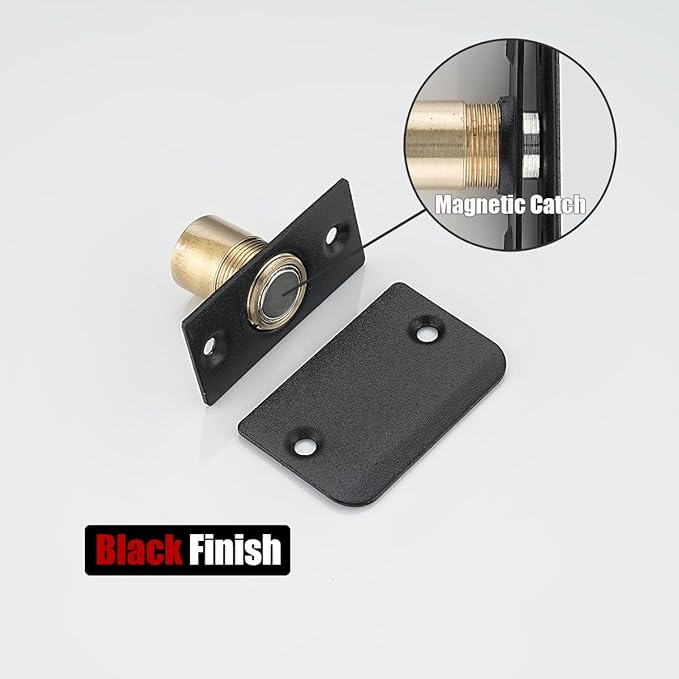 JQK Closet Magnetic Door Ball Catch Hardware, 430 Stainless Steel Catch Adjustable with Strike Plate, Black Finish 4 Pack, HBC120-BK-P4