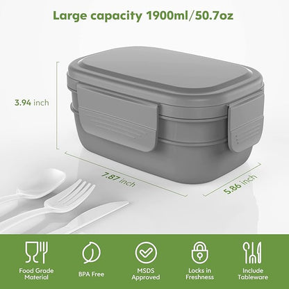 Bento Box Adult Lunch Box,3 Stackable Bento Lunch Containers for Adults/Kids, Modern Minimalist Design Bento Box with Utensil Set, Leak-Proof Lunchbox for Dining Out, Work, Picnic, School