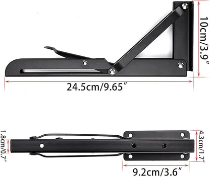 Sumnacon Sturdy Folding Shelf Brackets - Heavy Duty Metal Triangle Table Bench Folding Shelf Bracket 10 Inch, 2 Pcs Folding Shelf Hinge Wall Mounted, Max Load 132lb (Black)