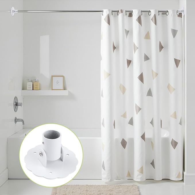 Flower-Shape Shower Curtain Rod Bracket, 2Pcs Telescopic Metal Shower Drape Rod Swivel Flange Curtain Pole Wall-Mount Bracket (White,26mm)