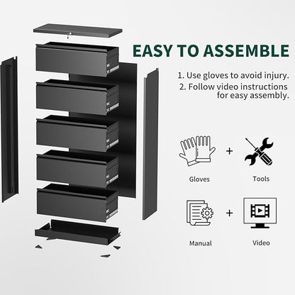 4 Drawer Lateral File Cabinet, Metal File Cabinets for Home Office with Lock, Large Filing Storage Cabinet Printer Stand, Steel Wide File Cabinet for Legal/A4/F4/Letter,Require Assembly, Black