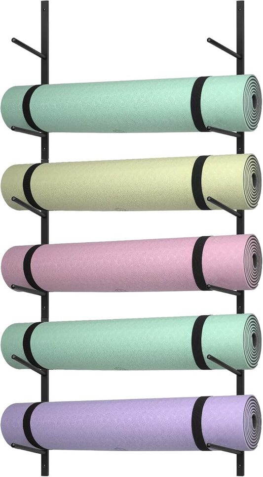 6 Tier Yoga Mat Rack,Yoga Mat Holder Wall Mount,Yoga Mat Storage Rack,Holds 30 lbs for Foam Rollers,Resistance Bands,Home Gym