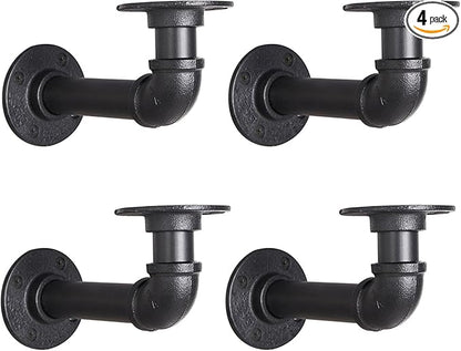 Industrial L Pipe Shelf Brackets for 7-14 in Depth Wood,Heavy-Duty 3/4" Iron,Wall Mount Floating Shelf Bracket L Metal Pipe Shelving Brackets for Wood-Black DIY Pipe Shelves(6.7*3.1 Inch 4 Pack)