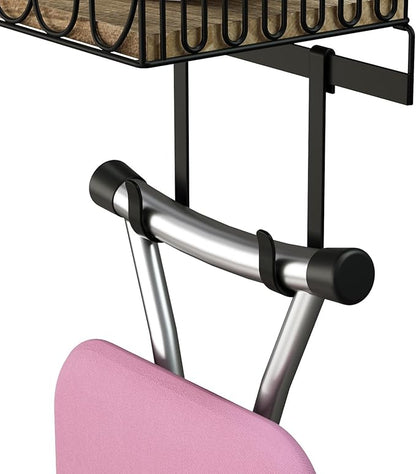SRIWATANA Ironing Board Hanger Wall Mount, Laundry Room Iron and Ironing Board Holder, Laundry Room Organization and Storage with Large Storage Wood Base Basket (Carbonized Black)