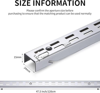 6 Pcs Shelf Rails Bracket Track 47.5 Inches Upright Closet System Hardware Adjustable Wall Standard Shelf Standards for Pantries, Linen Closets, Laundry Rooms, Utility Rooms (Sliver)