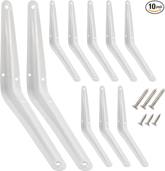 Lilaly 10 Pack Shelf Brackets 8 Inch Shelf Bracket, Heavy Duty L Brackets for Shelves for Hanging Floating Shelves Brack with Screws and Wall Anchors(6"x8",White)