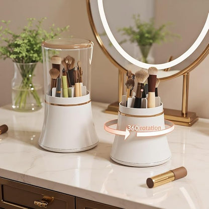 Exquisite makeup brush organizer, Makeup Brush Holder with Lid, Cosmetic Tools Storage Organizer for Vanity Desktop Bathroom Countertop ( White )
