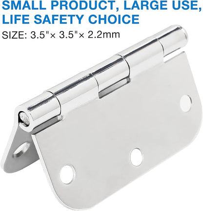 6 Pack Door Hinges 3.5 Inch Rounded Polished Chrome Standard Interior Door Hinges 3 1/2 Inch Residential Stardand RV Home Decor Door Accessories Door Hardware Siliver Hinges 5/8" Radius Hinge Indoor