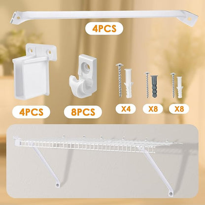 Wire Shelf Bracket Kit for 12" Deep Wire Shelving - Include 4 Support Brackets 4 End Bracket 8 Wall Clips, Easy Install Support for Home Wire Shelf Systems Closet Shelf Wire Storage Installation