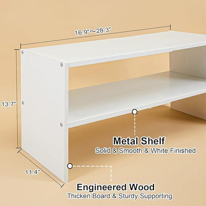 White Shoe Rack Organizer for Closet, 2-Tier Expandable Shoe Shelf, Stackable Iron Wood Combination Small Shoe Racks Shelves for Closets, Entryway,Small Space,Hallway,Garage,6-12 Pairs,Patent Pending