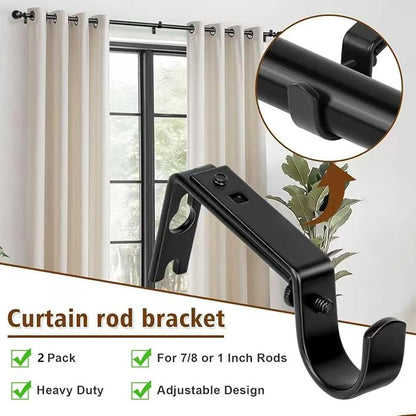 Heavy Duty Wall Mount Brackets - Adjustable Iron Curtain Rod Holders for 1" Rods, Complete Hardware Kit with Screws & Anchors (2 Pack)