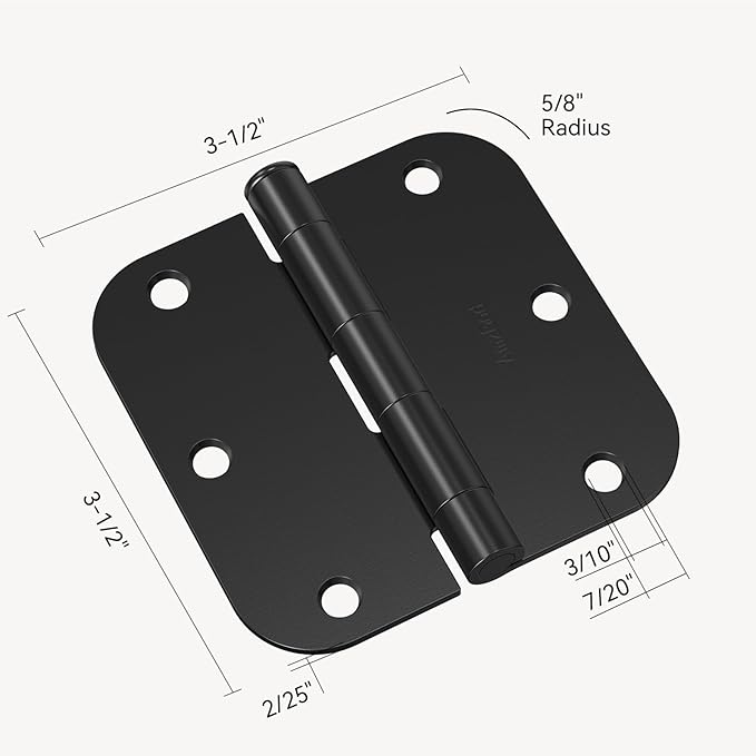 Door Hinges Matte Black - 18 Pack Black Door Hinges 3.5 Inch Rounded Interior Door Hinge with 5/8" Radius Corners - Black Hinge for Doors 3 1/2 Inches Flat Iron Residential Door Hardware
