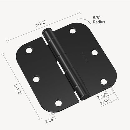Door Hinges Matte Black - 108 Pack Black Door Hinges 3.5 Inch Rounded Interior Door Hinge with 5/8" Radius Corners - Black Hinges for Doors 3 1/2 Inches Flat Iron Residential Door Hardware