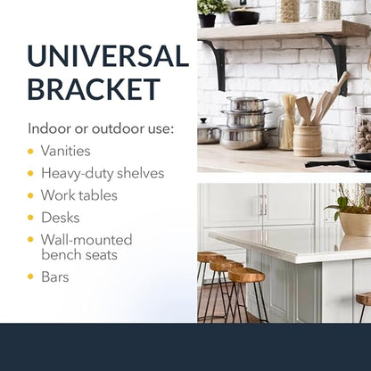 Iron Supports Universal Heavy-Duty Commercial Bracket - Industrial Support Brackets - Steel Mounting Bracket for Shelves, Vanities, Buffets, Desks (White - 12" Deep x 8" High, Left Hand)