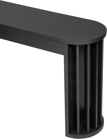 59-inch Long Console Table, Oak Veneer Sofa Table, Curved and Straight Line Design Couch, Farmhouse Entryway Table with Spacious Drawers for Entrance, Hallway, Living Room (Black-J49)