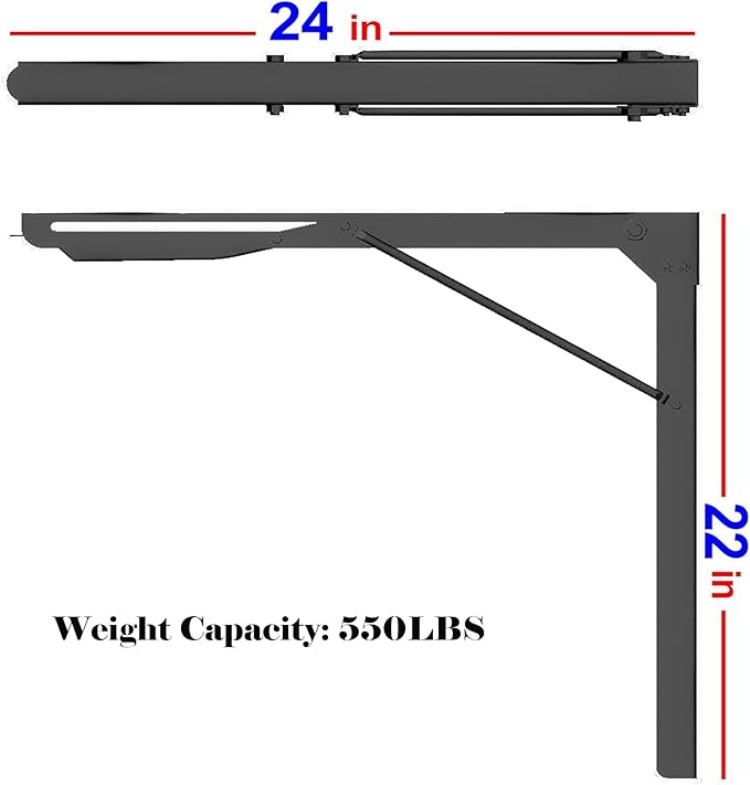 Ultrawall 24 inch Black Sturdy Folding Shelf Brackets, Heavy Duty Adjustable Steel Wall Mounted Collapsible Shelf Bracket, Max Load 550lb