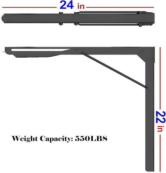 Ultrawall 24 inch Black Sturdy Folding Shelf Brackets, Heavy Duty Adjustable Steel Wall Mounted Collapsible Shelf Bracket, Max Load 550lb