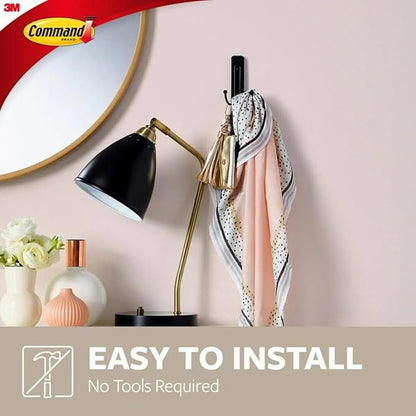 Command Large Wall Hooks, Damage Free Hanging Wall Hooks with Adhesive Strips, No Tools Double Wall Hooks for Hanging Decorations in Living Spaces, 1 Black Colored Hook and 1 Strip