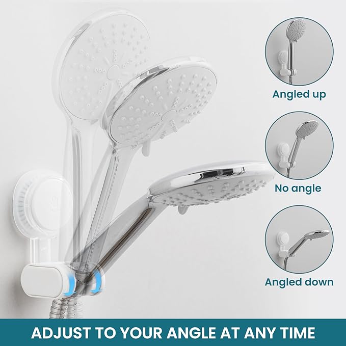TAILI Shower Head Holder Suction Cup, Handheld Shower Head Bracket, Height Angle Adjustable Wall Mounted, Bathroom Showerhead Holder No Drilling Removable Waterproof,Matte white