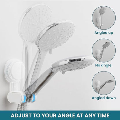 TAILI Shower Head Holder Suction Cup, Handheld Shower Head Bracket, Height Angle Adjustable Wall Mounted, Bathroom Showerhead Holder No Drilling Removable Waterproof,Matte white