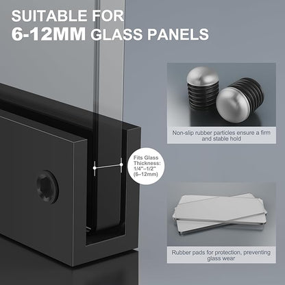 Ranbo 2 Pcs Solid Brass Glass Shelf Brackets, Heavy Duty 4mm Thick Design，for 1/4" to 1/2" Frameless Glass Panels, Wall Mount Support Clips for Shower and Shelves, Matte Black