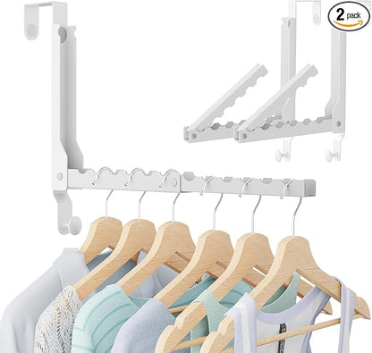 Over The Door Hooks, Extended Over The Door Clothes Hanger with 11 Ridges,Space-Saving Over The Door Rack,Door Hooks for Hanging Clothes,Larger Capacity Over The Door Hanger (2, White(Update))