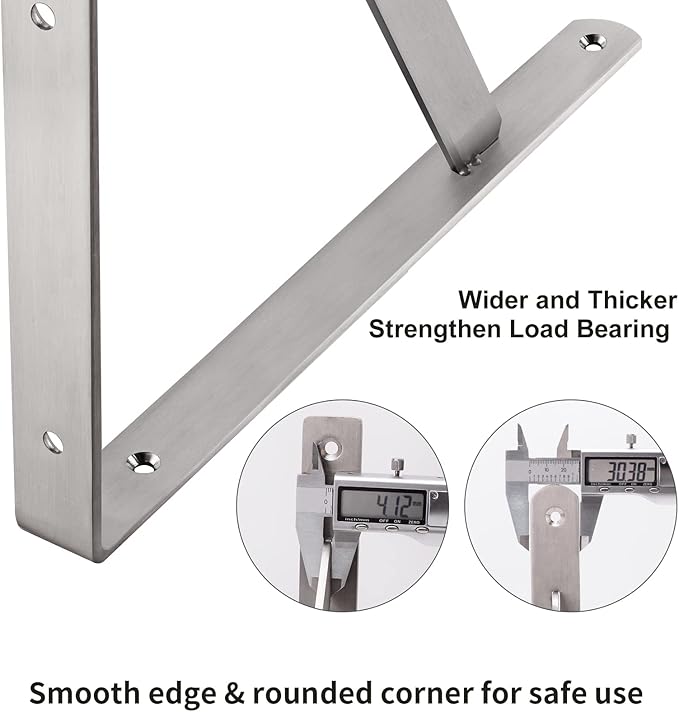 YUMORE Shelf Bracket 20", Max Load: 550lb, Heavy Duty Stainless Steel Solid Shelf Support Corner Brace Joint Right Angle L Bracket, Pack of 2