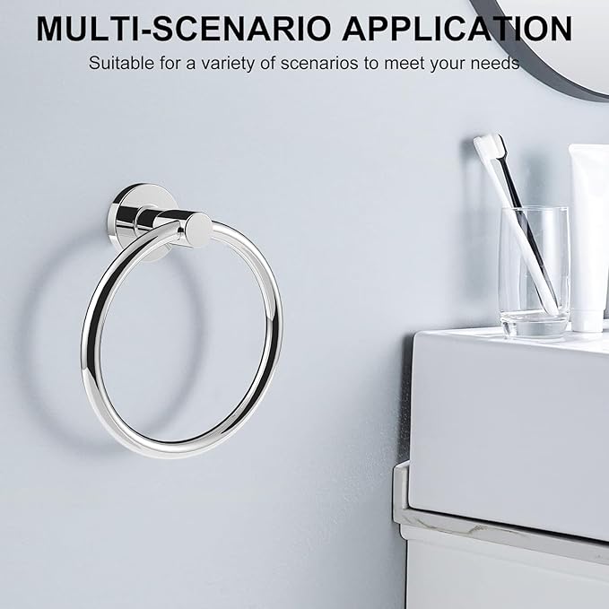 SetSail Towel Holder for Bathroom Wall 4 Packs Towel Ring Stainless Steel Heavy Duty Hand Towel Hanger for Bathroom Screw-in, Mirror Silver