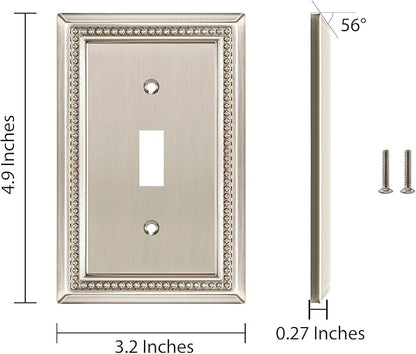 Henne Bery Sunken Pearls Heavy Duty Decorative Wall Plate Switch Plate Outlet Cover (Single Toggle, 3 Pack, Satin Nickel)