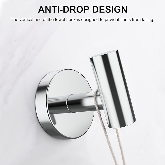 SetSail Towel Hooks for Bathrooms 4 Packs Screw-in Bathroom Towel Hook Wall Mounted Stainless Steel Shower Towel Hooks for Coat Hanging, Mirror Silver
