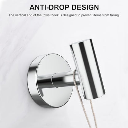 SetSail Towel Hooks for Bathrooms 4 Packs Screw-in Bathroom Towel Hook Wall Mounted Stainless Steel Shower Towel Hooks for Coat Hanging, Mirror Silver