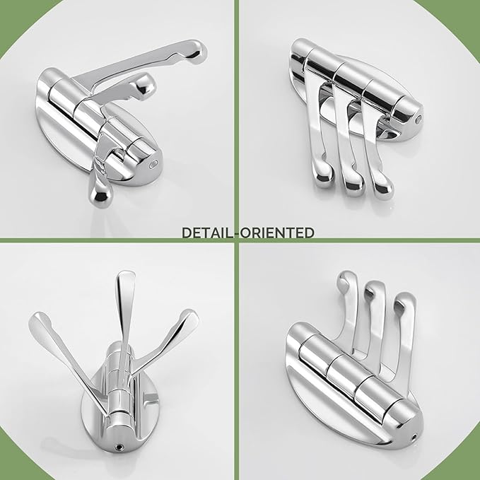 Angle Simple Swivel Towel Hooks for Bathroom, Metal Foldable Hand Towel Coat Hooks for Wall, Chrome, 2 Pack