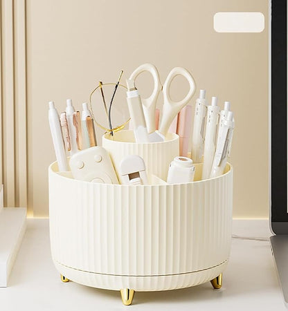 360 Degree Rotating Makeup Brush Holder Organizer Detachable Design 5 Slot Make up Brushes Cup for Cosmetics and Pencil Pen Organizer for Desk Makeup Organizer Skincare Storage for Vanity（Cream）