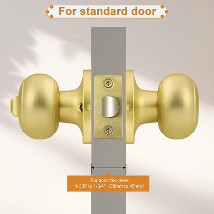 Probrico Brushed Brass Door Knob, Gold Bedroom Bathroom Door Knobs Inteior, Privacy Door Knobs, 6 Pack