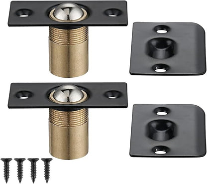 JQK Closet Door Ball Catch Hardware, Stainless Steel Catch Adjustable with Strike Plate, Black Finish 4 Pack, HBC100-BK-P4