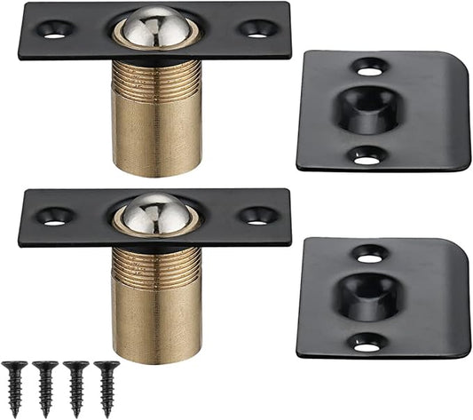JQK Closet Door Ball Catch Hardware, Stainless Steel Catch Adjustable with Strike Plate, Black Finish 4 Pack, HBC100-BK-P4