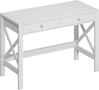 ChooChoo Computer Desk Study for Home Office, Modern Simple 40 Inches Desk with Drawers, Makeup Vanity Console Table, White